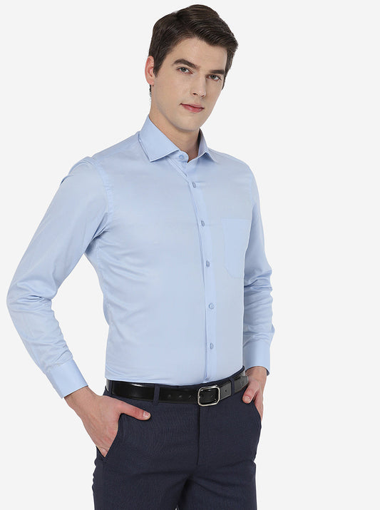 Sky Blue Solid Slim Fit Formal Shirt | Greenfibre