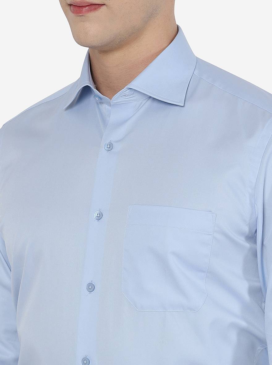 Sky Blue Solid Slim Fit Formal Shirt | Greenfibre