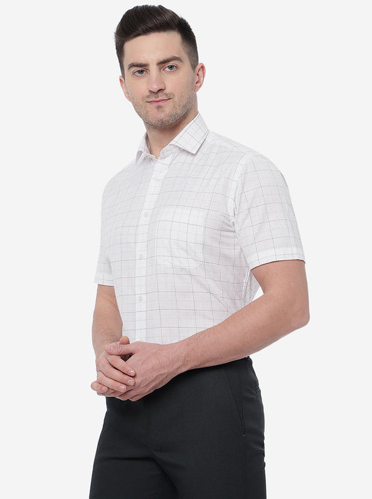 White & Black Checked Regular Fit Formal Shirt | Greenfibre