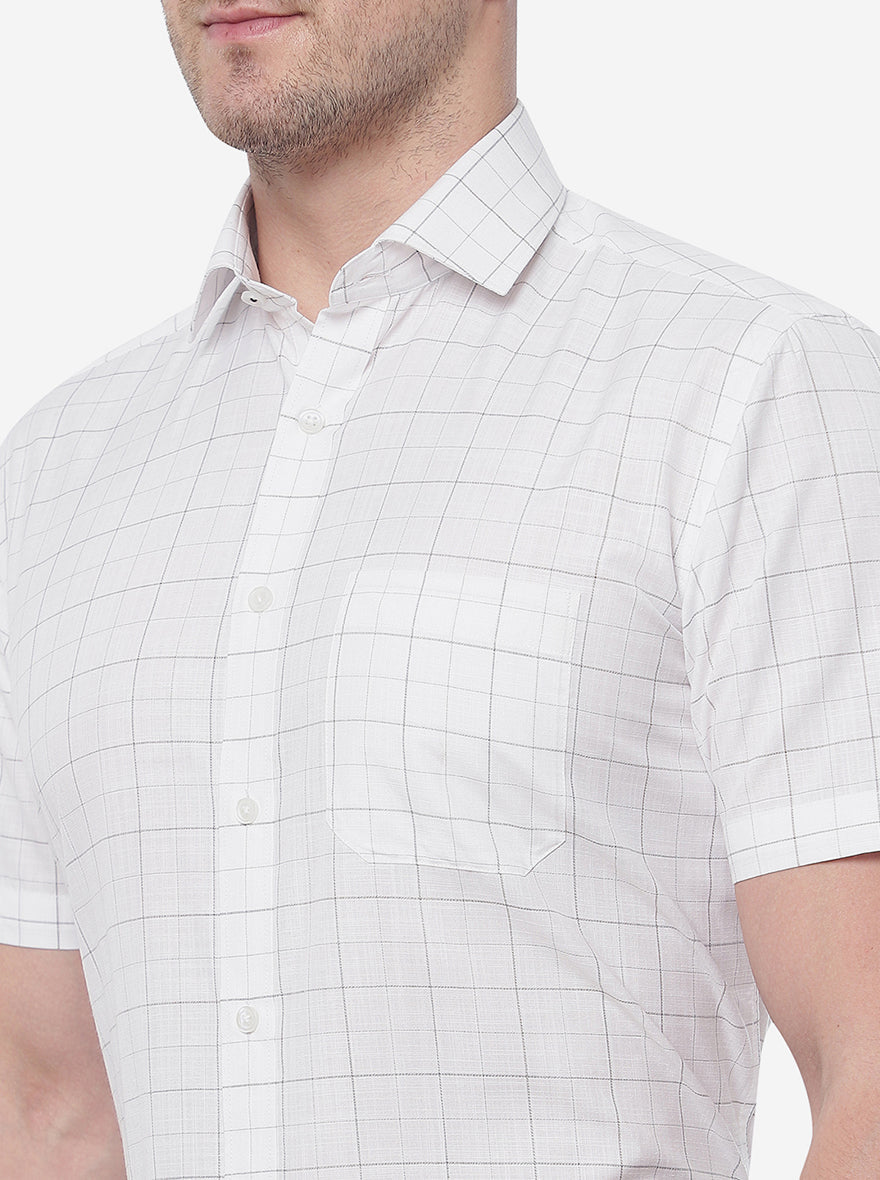 White & Black Checked Regular Fit Formal Shirt | Greenfibre