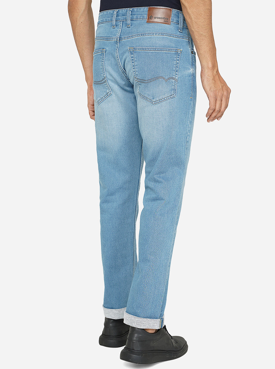 Blue Washed Straight Fit Jeans | Greenfibre