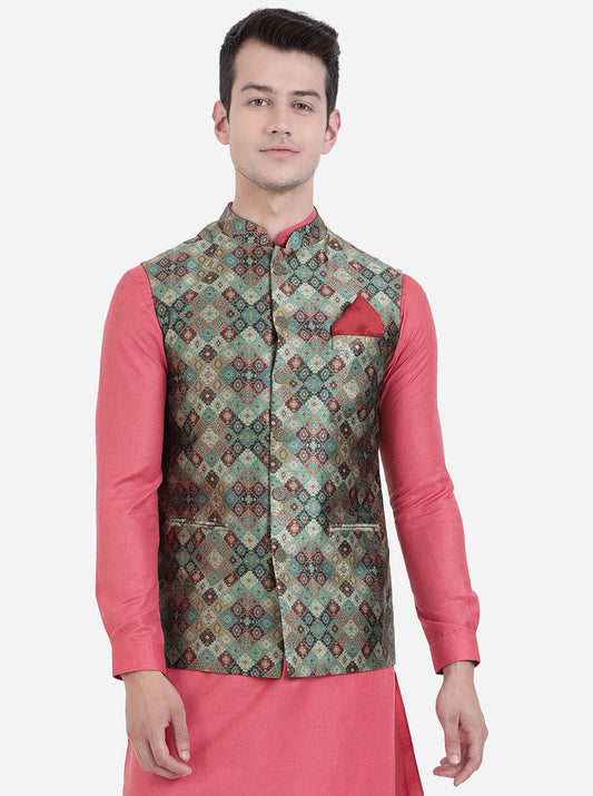 Multicolor Printed Bandhgala Jacket | Greenfibre