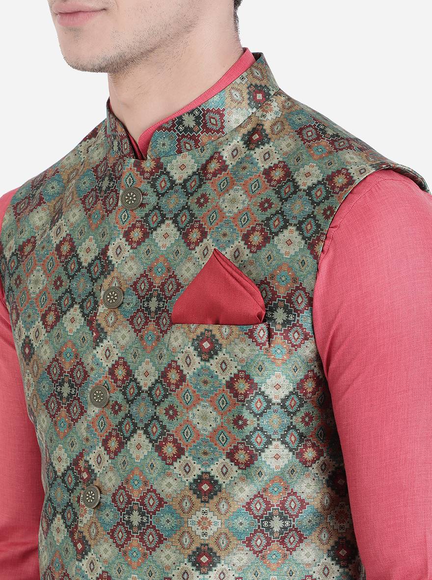 Multicolor Printed Bandhgala Jacket | Greenfibre