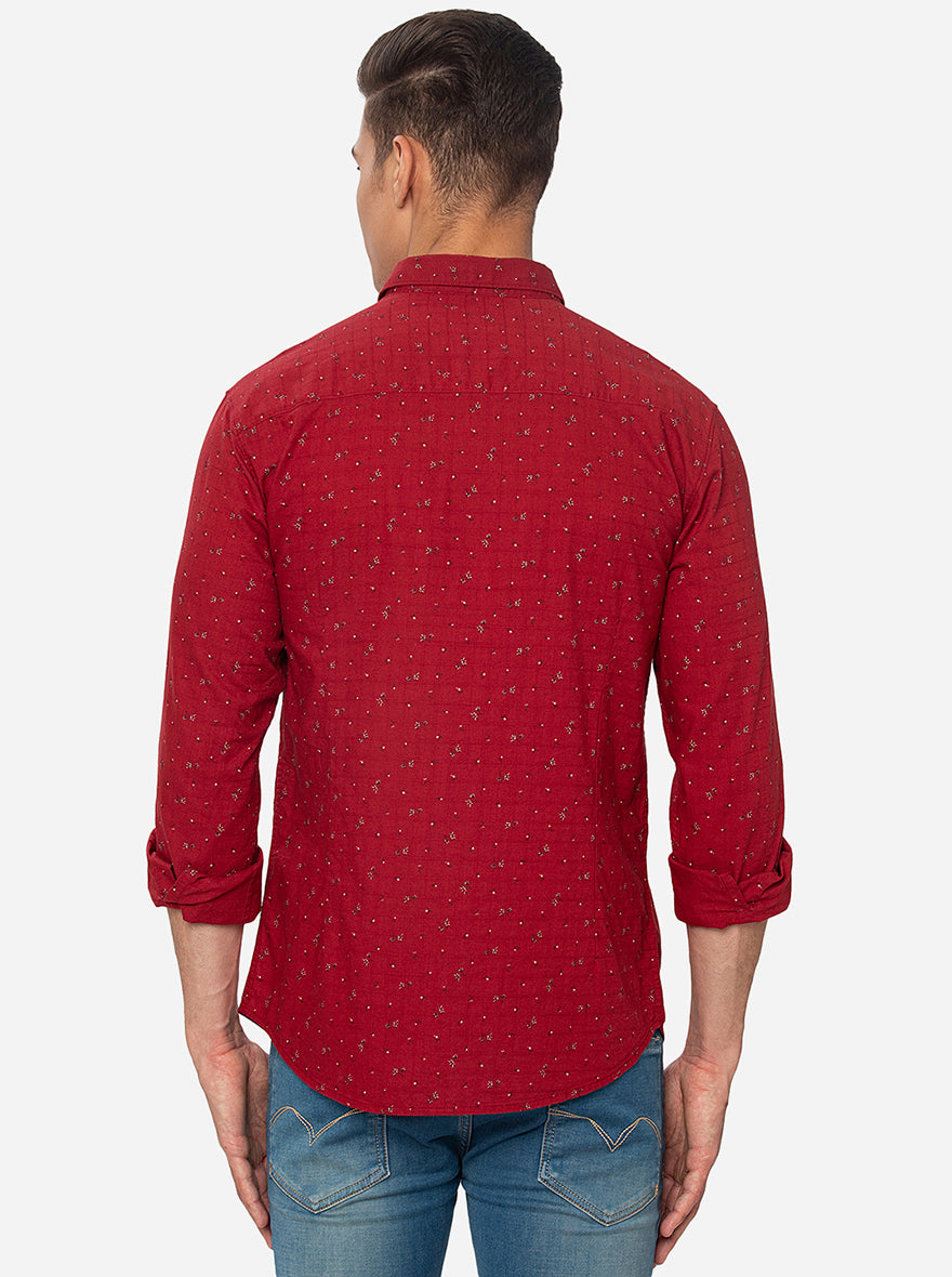 Red Printed Slim Fit Semi Casual Shirt | Greenfibre