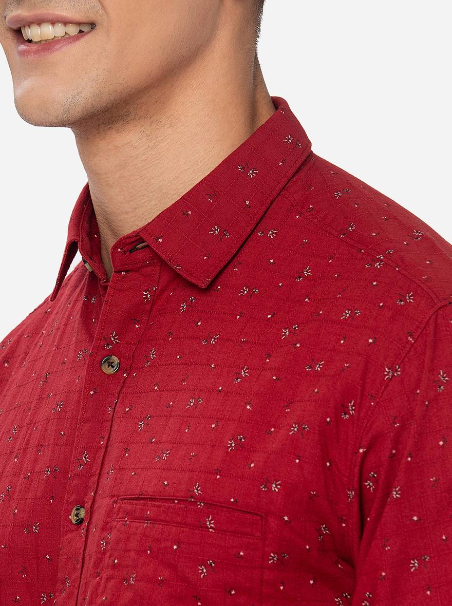 Red Printed Slim Fit Semi Casual Shirt | Greenfibre