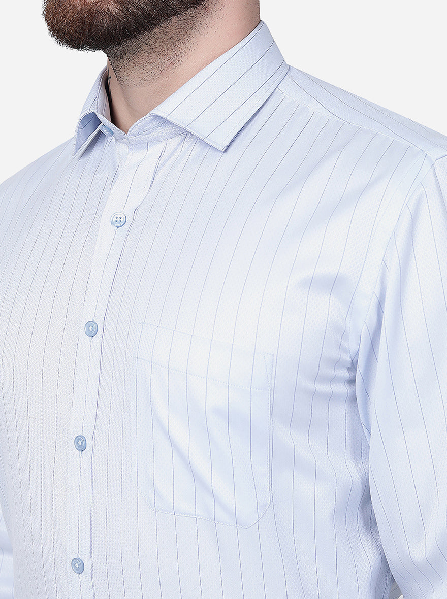 White & Blue Striped Slim Fit Formal Shirt | Greenfibre