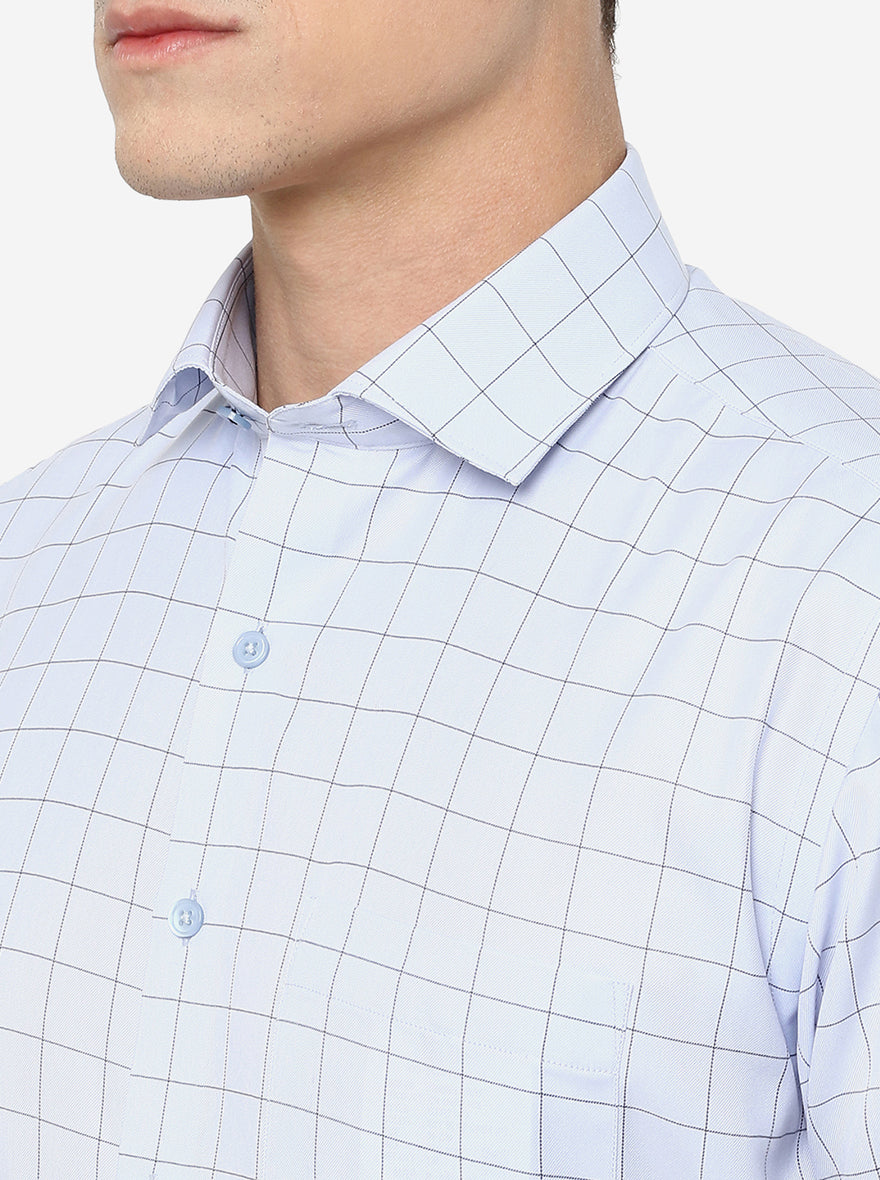 Sky Blue Checked Slim Fit Formal Shirt | Greenfibre