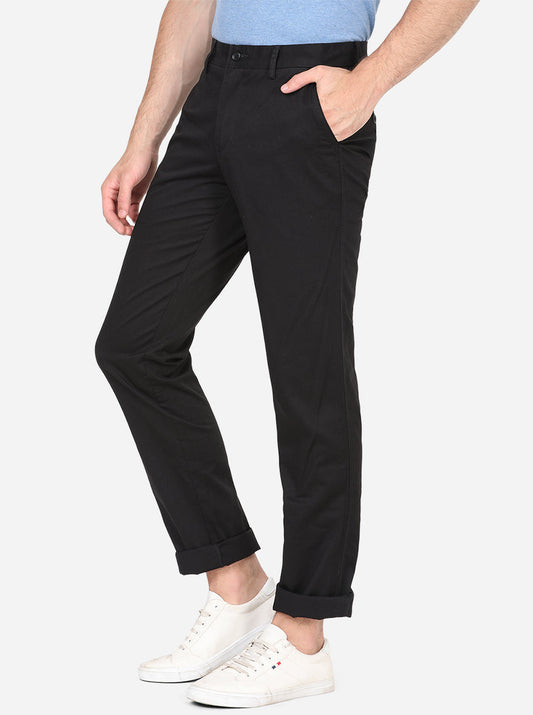 Black Solid Slim Fit Casual Trouser | Greenfibre