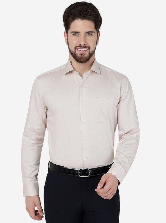 Cream Solid Slim Fit Formal Shirt | Greenfibre