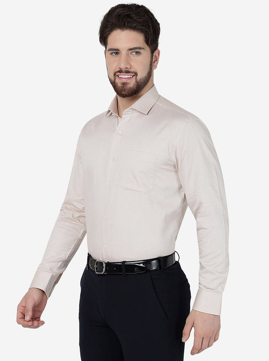 Cream Solid Slim Fit Formal Shirt | Greenfibre