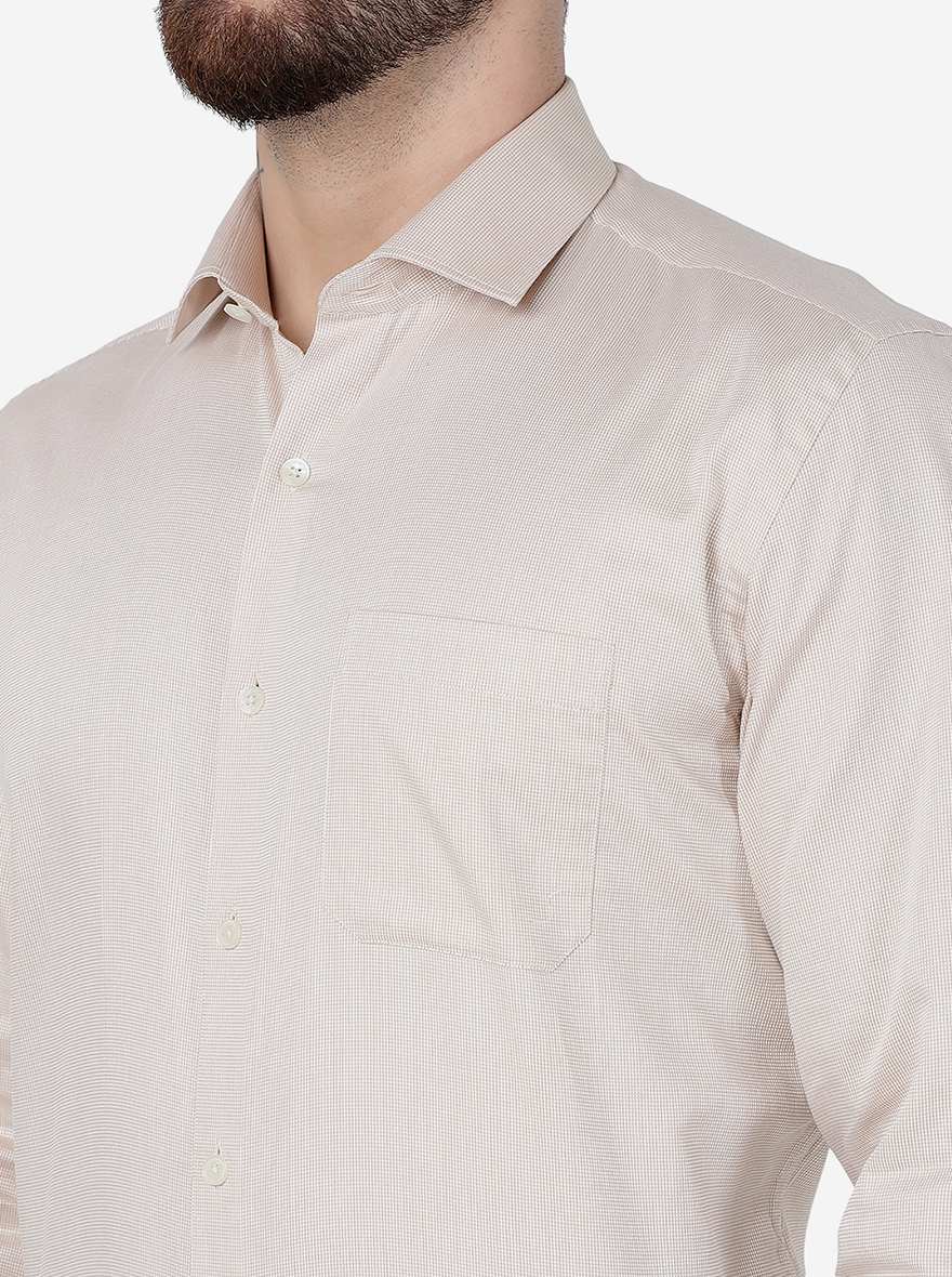 Cream Solid Slim Fit Formal Shirt | Greenfibre