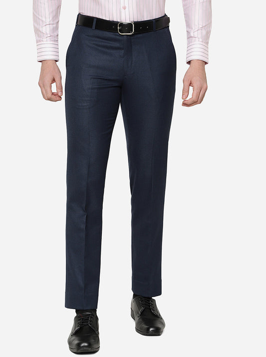 Dark Blue Solid Slim Fit Formal Trouser | Greenfibre