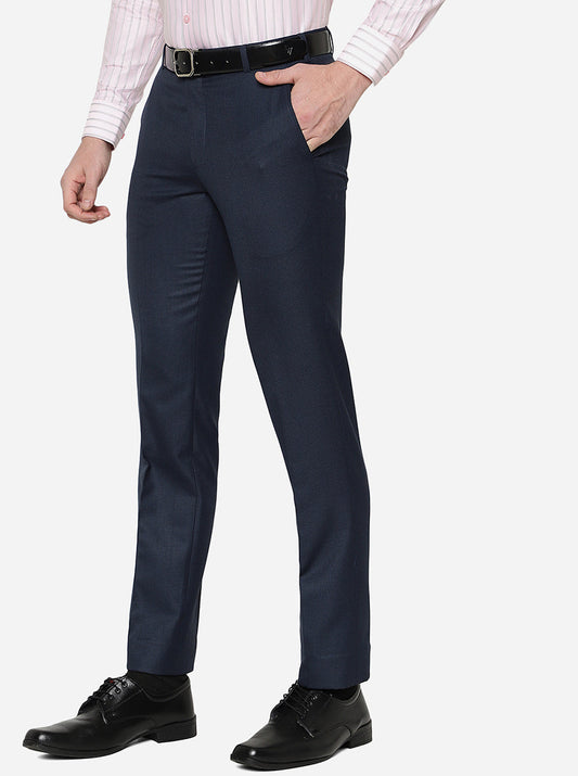Dark Blue Solid Slim Fit Formal Trouser | Greenfibre