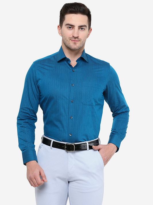 Blue Printed Slim Fit Formal Shirt | Greenfibre