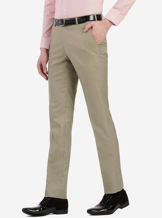 Fawn Solid Slim Fit Formal Trouser | Greenfibre
