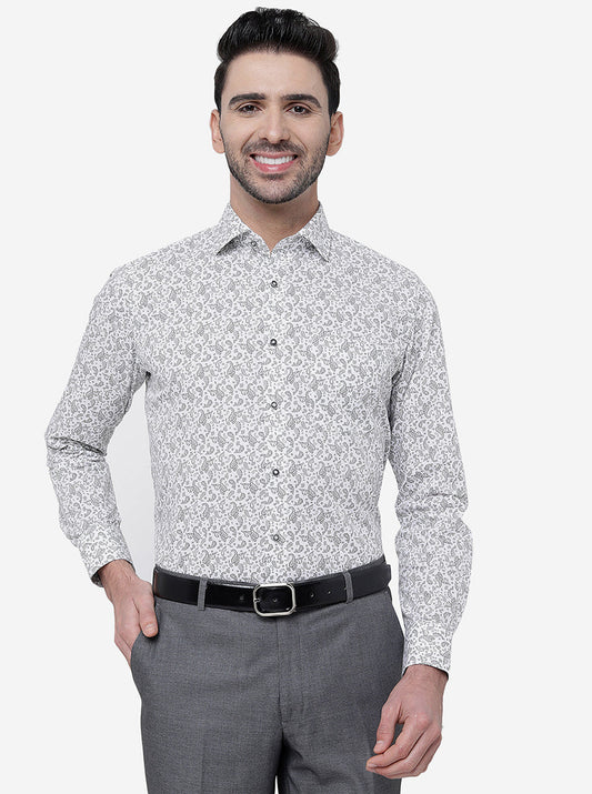 White & Black Printed Slim Fit Formal Shirt | Greenfibre