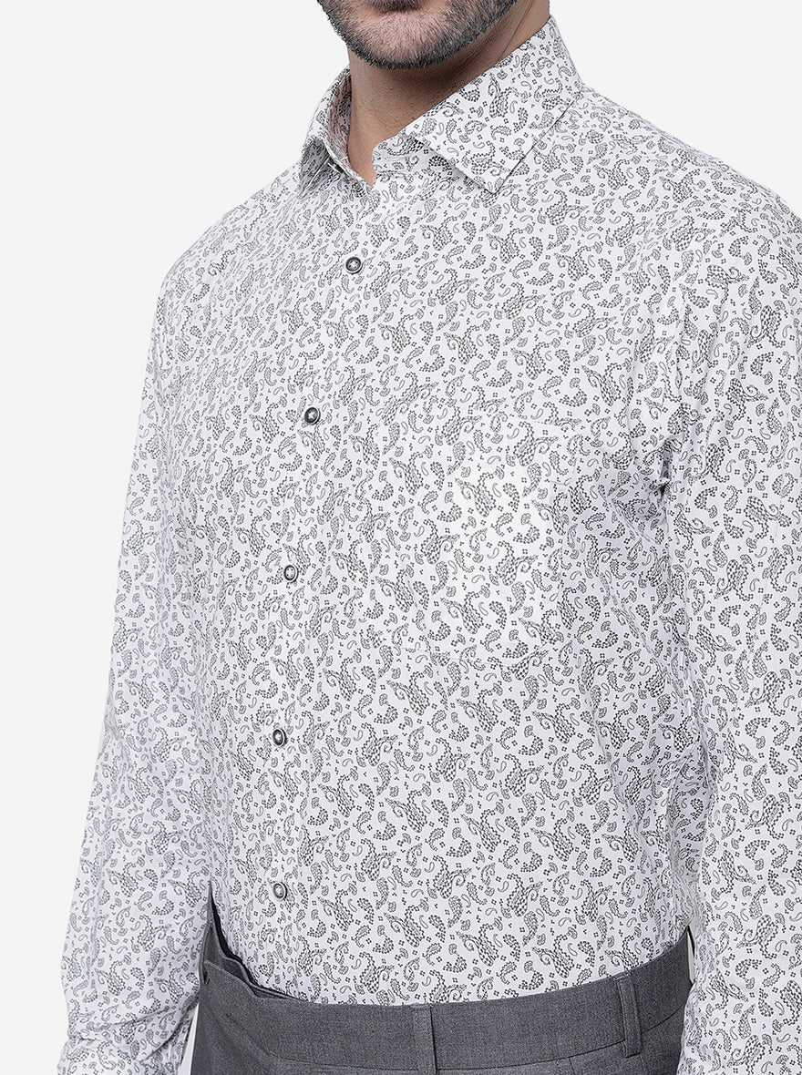 White & Black Printed Slim Fit Formal Shirt | Greenfibre