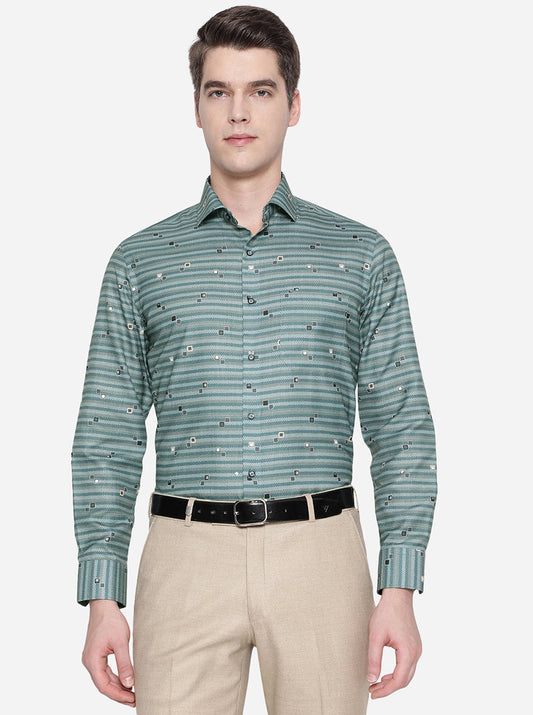 Light Green Printed Slim Fit Party Wear Shirt | Greenfibre