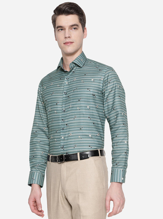 Light Green Printed Slim Fit Party Wear Shirt | Greenfibre