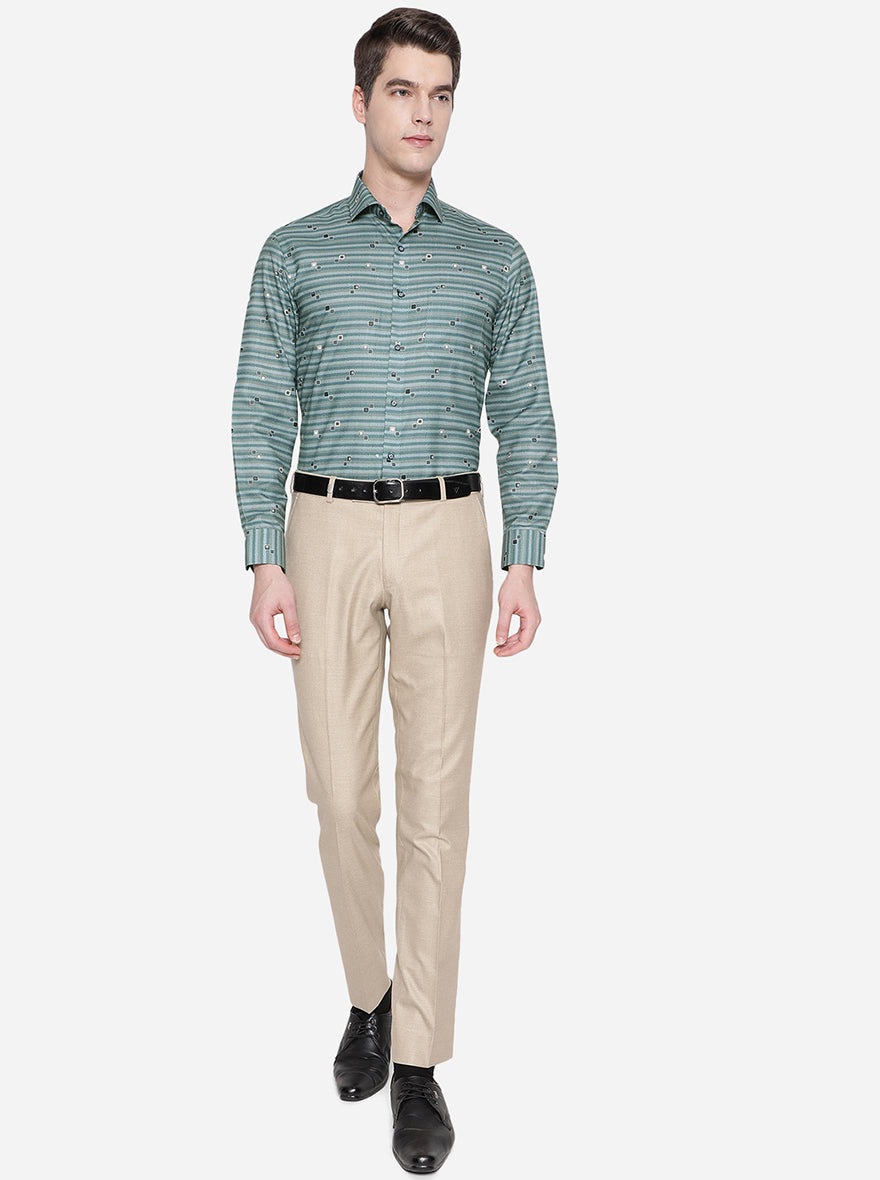 Light Green Printed Slim Fit Party Wear Shirt | Greenfibre