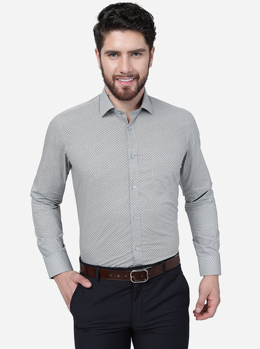 Grey Printed Slim Fit Formal Shirt | Greenfibre