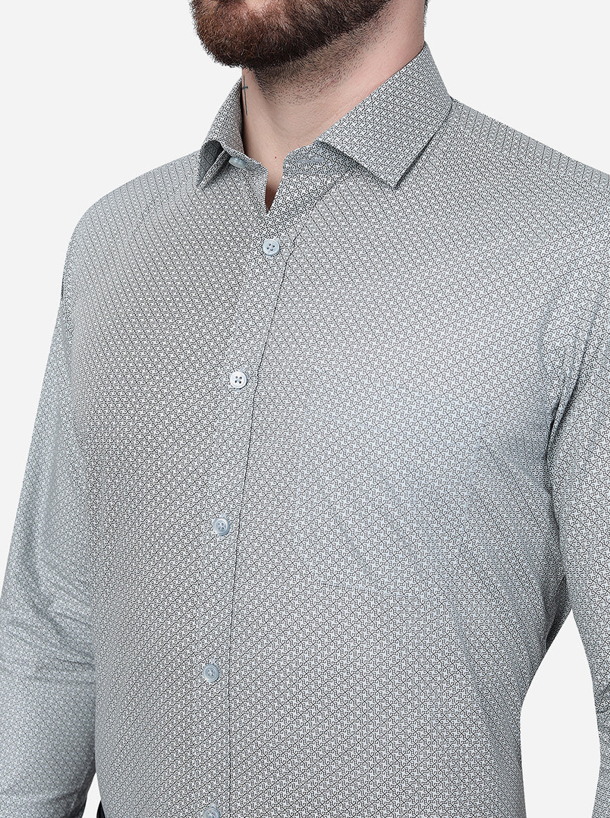Grey Printed Slim Fit Formal Shirt | Greenfibre