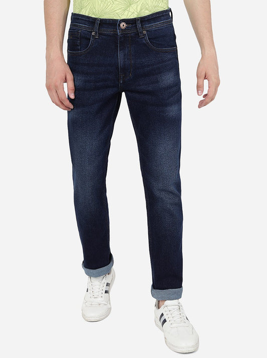 Navy Blue Washed Straight Fit Jeans | Greenfibre