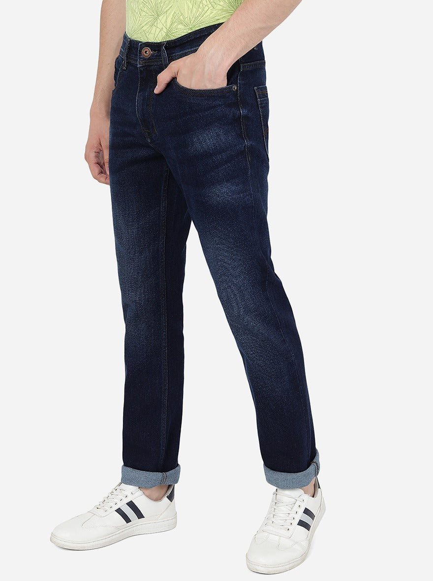 Navy Blue Washed Straight Fit Jeans | Greenfibre