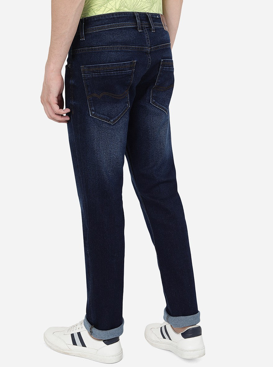 Navy Blue Washed Straight Fit Jeans | Greenfibre