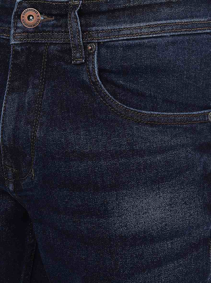 Navy Blue Washed Straight Fit Jeans | Greenfibre