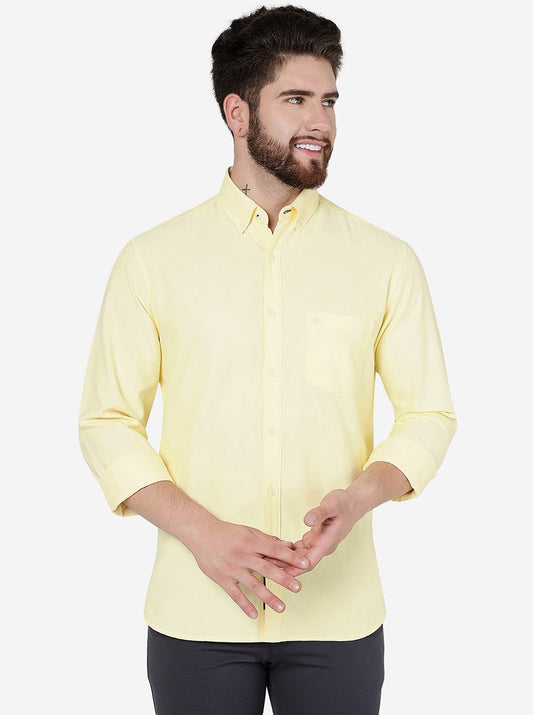 Banana Yellow Solid Slim Fit Casual Shirt | Greenfibre