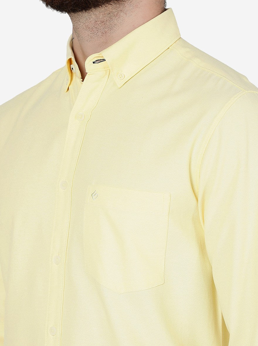 Banana Yellow Solid Slim Fit Casual Shirt | Greenfibre