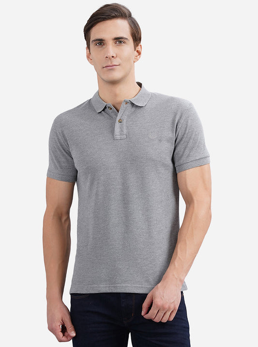Grey Solid Slim Fit Polo T-Shirt | Greenfibre