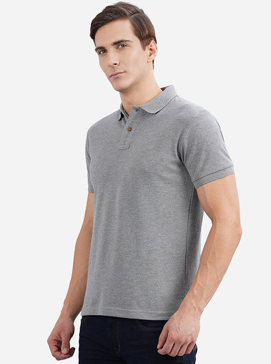 Grey Solid Slim Fit Polo T-Shirt | Greenfibre