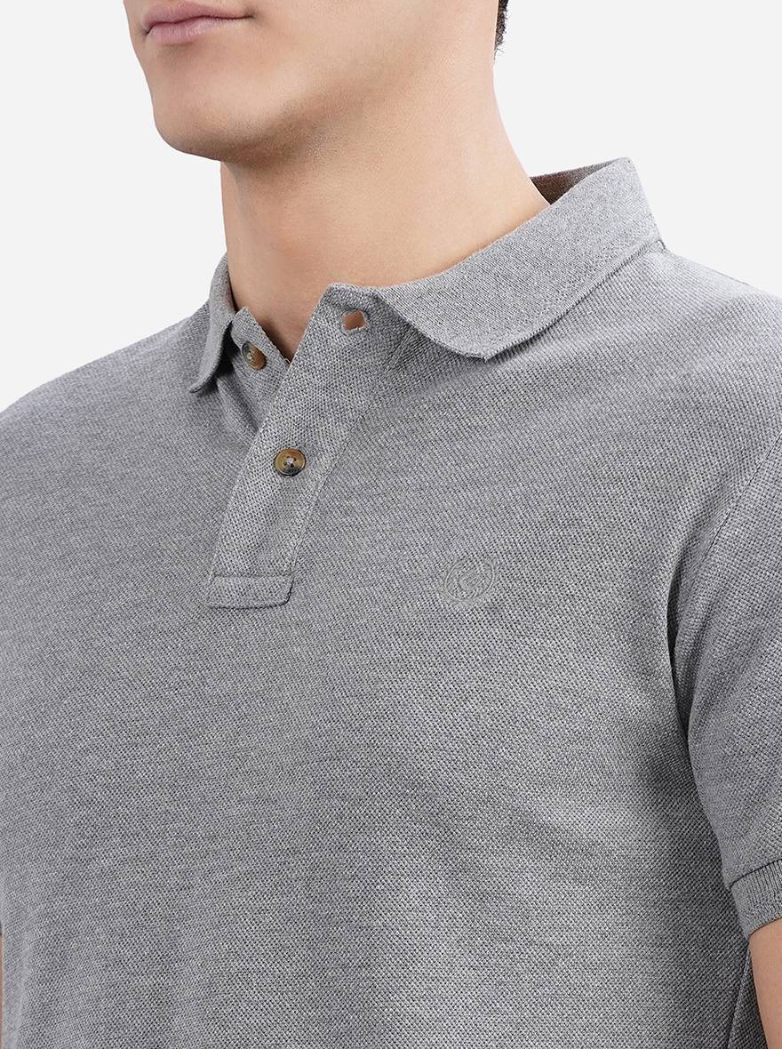 Grey Solid Slim Fit Polo T-Shirt | Greenfibre