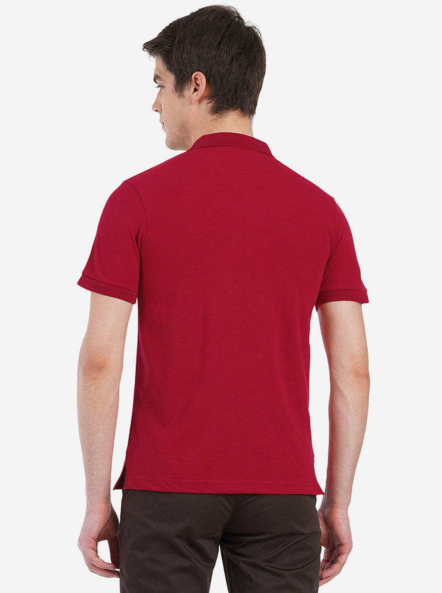 Red Solid Slim Fit Polo T-Shirt | Greenfibre