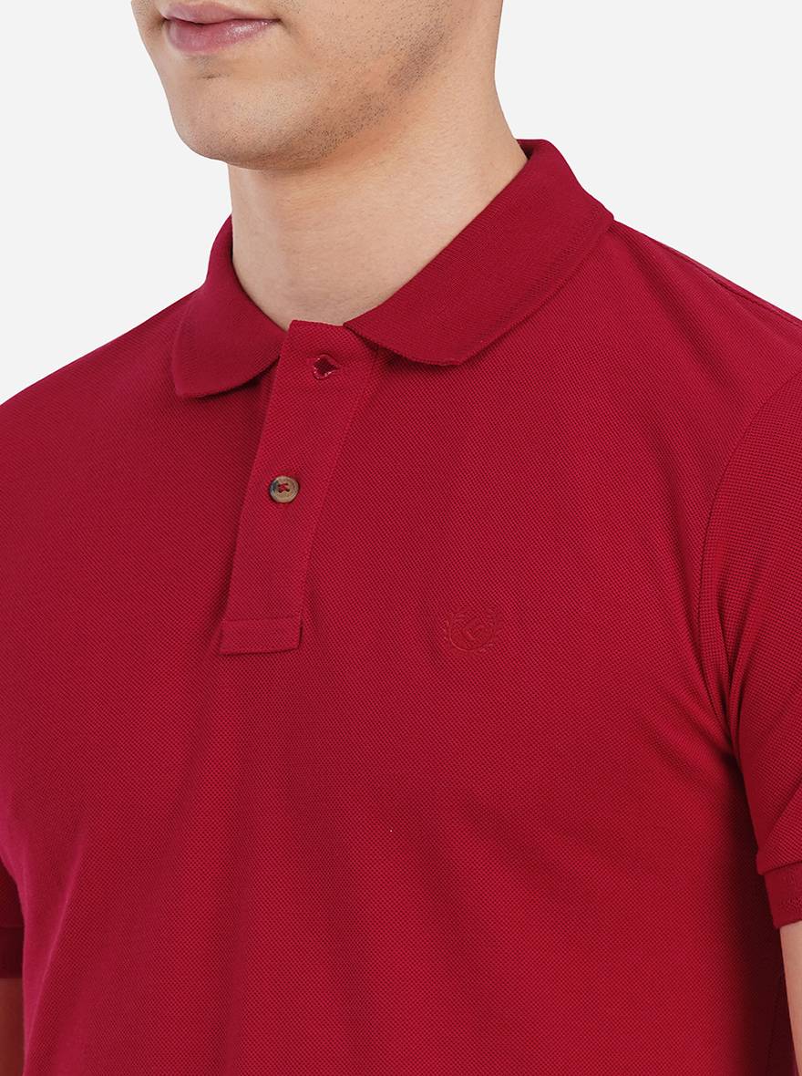 Red Solid Slim Fit Polo T-Shirt | Greenfibre