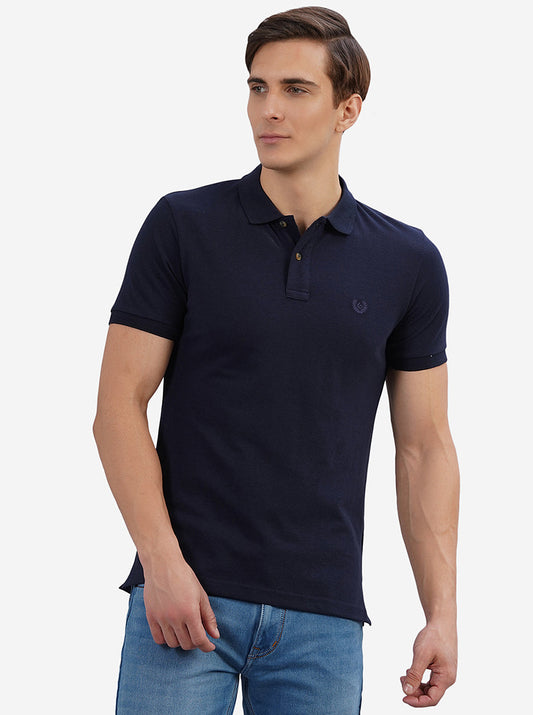 Navy Blue Solid Slim Fit Polo T-Shirt | Greenfibre