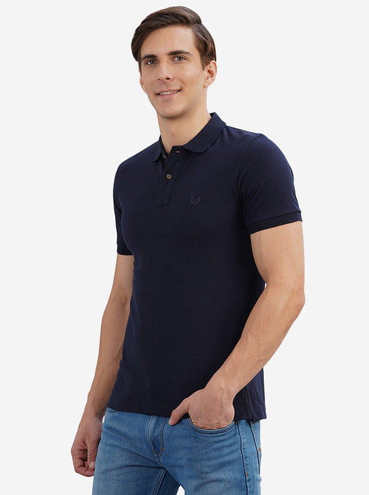 Navy Blue Solid Slim Fit Polo T-Shirt | Greenfibre