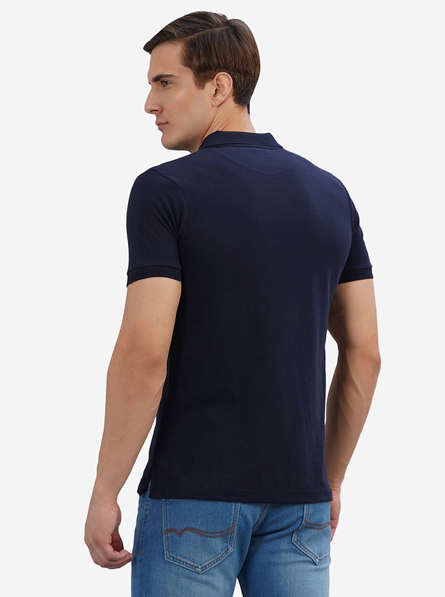 Navy Blue Solid Slim Fit Polo T-Shirt | Greenfibre