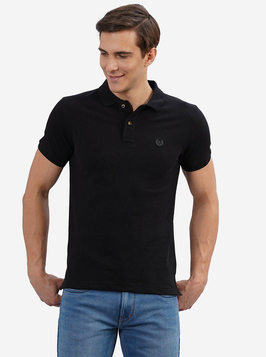 Black Solid Slim Fit Polo T-Shirt | Greenfibre