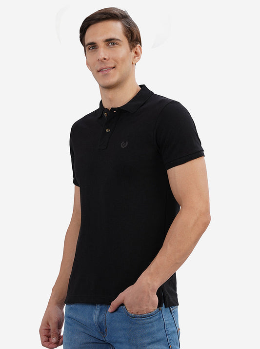 Black Solid Slim Fit Polo T-Shirt | Greenfibre