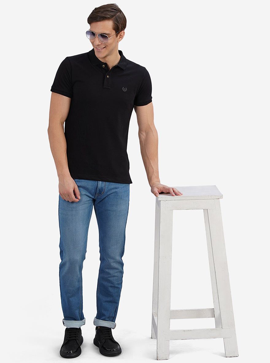 Black Solid Slim Fit Polo T-Shirt | Greenfibre