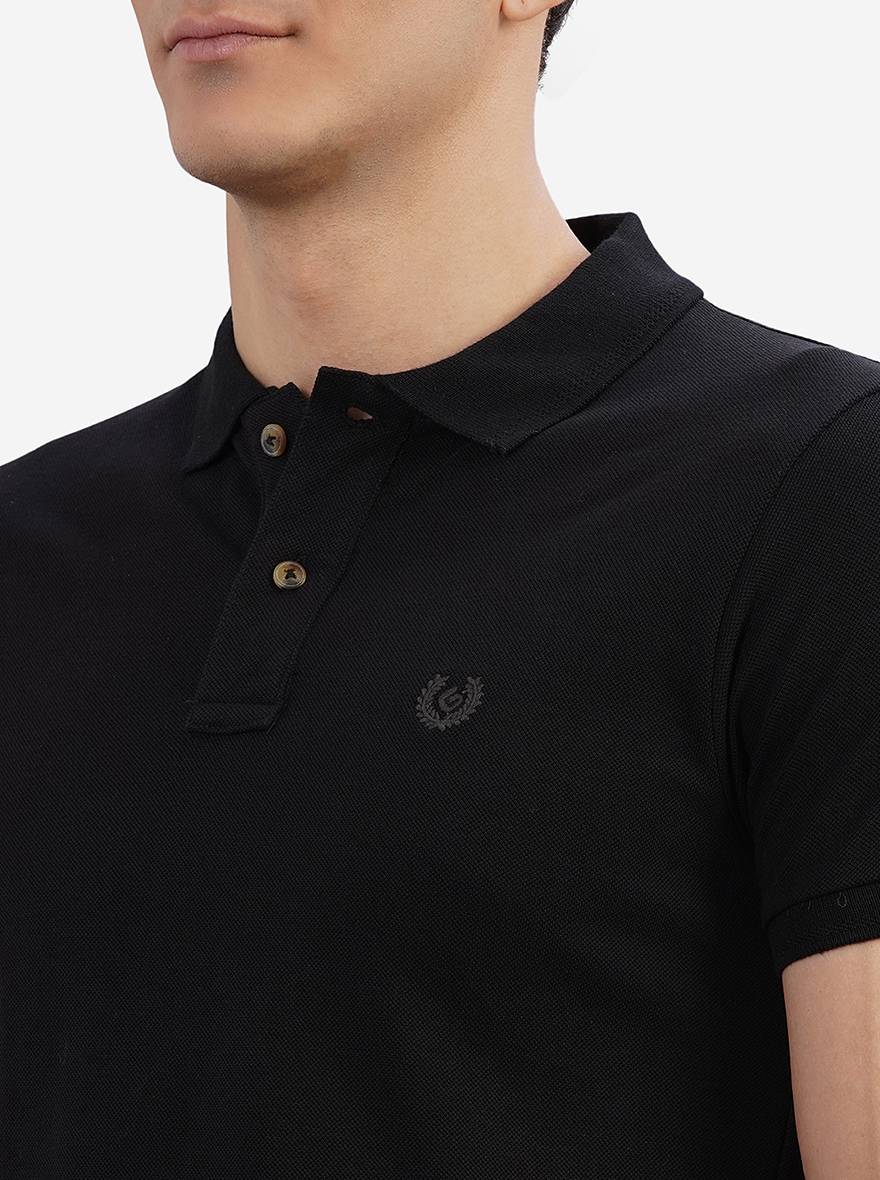 Black Solid Slim Fit Polo T-Shirt | Greenfibre