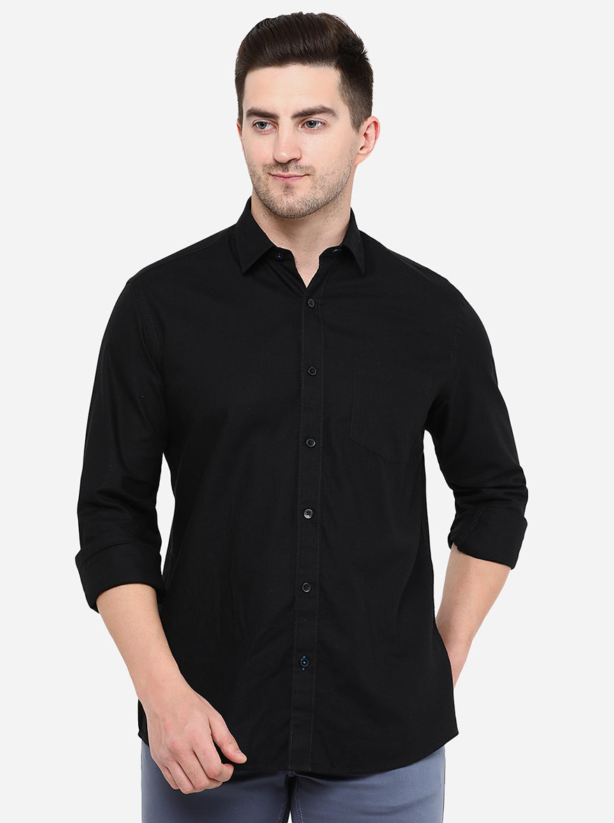 Black Solid Smart Fit Casual Shirt | Greenfibre