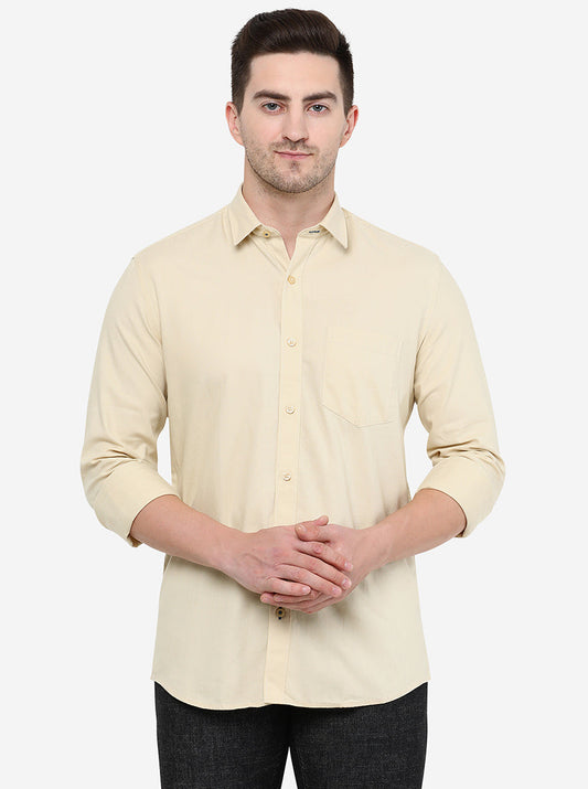 Beige Solid Smart Fit Casual Shirt | Greenfibre