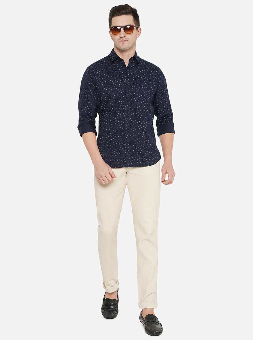 Navy Blue Printed Classic Fit Casual Shirt | Greenfibre