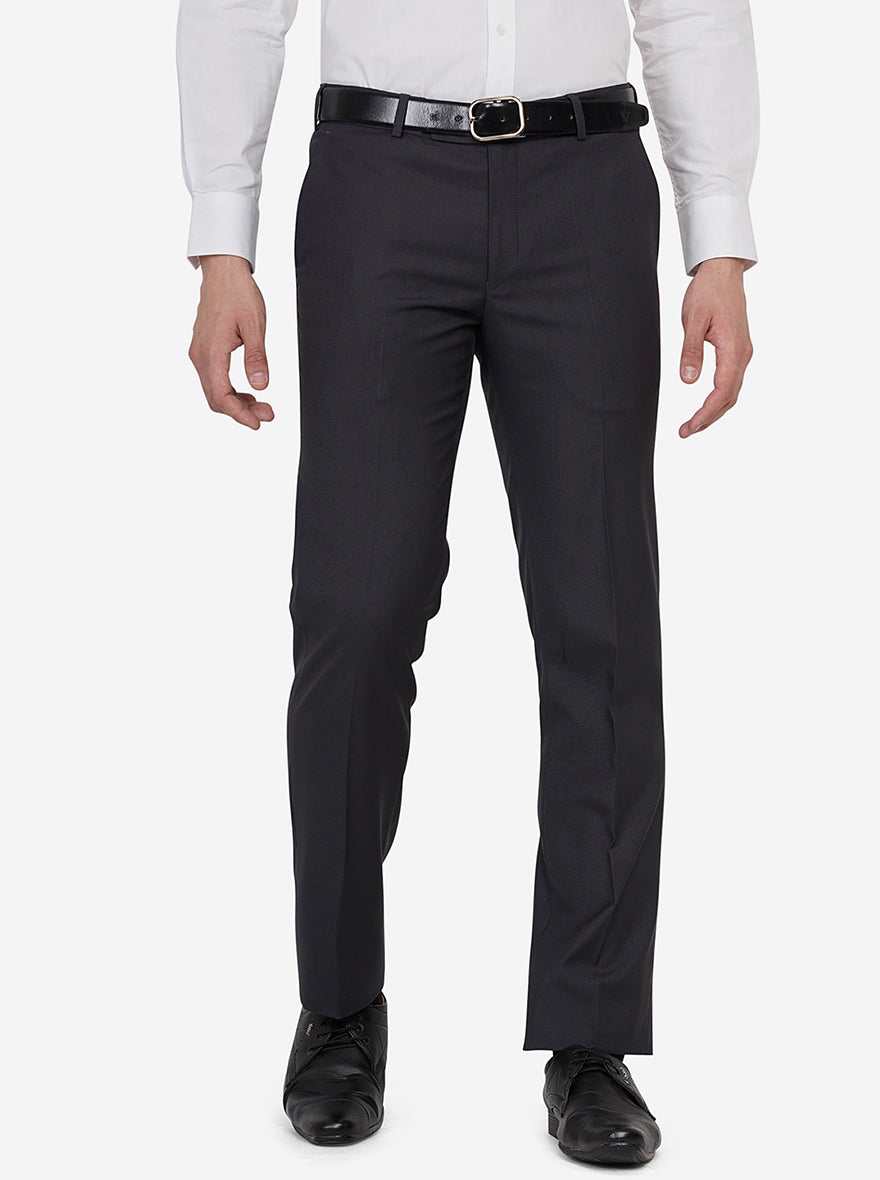 Dark Grey Solid Slim Fit Formal Trouser | Greenfibre