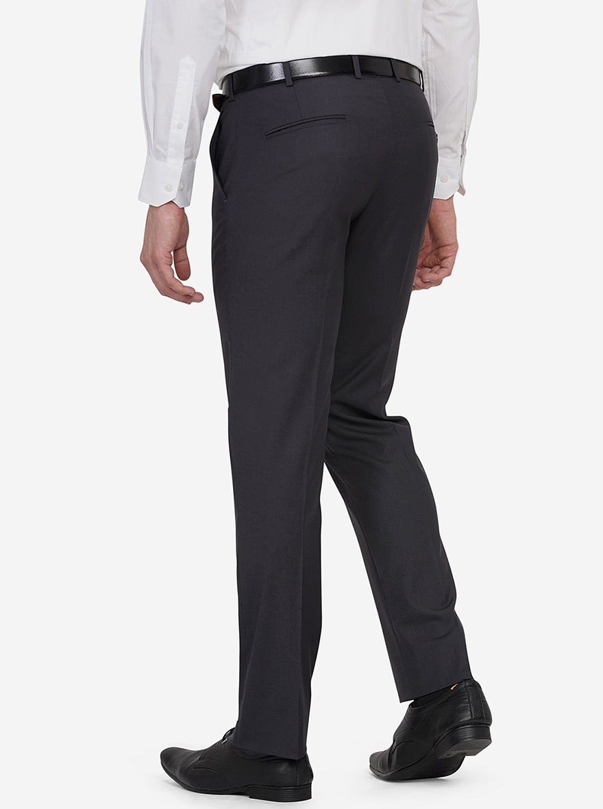 Dark Grey Solid Slim Fit Formal Trouser | Greenfibre