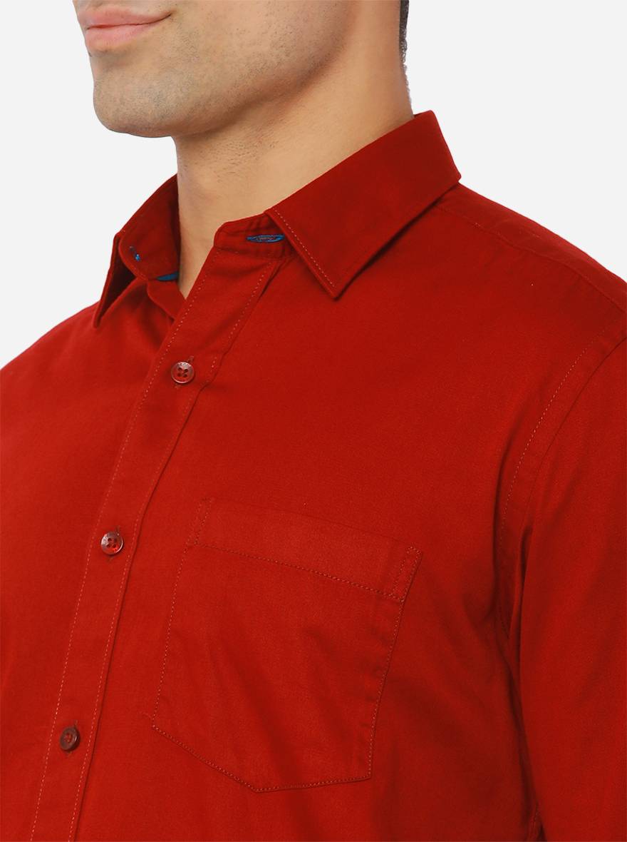 Ruby Red Solid Smart Fit Casual Shirt | Greenfibre